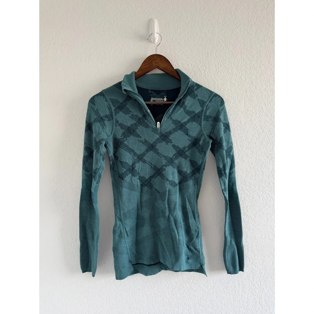Smartwool Gorpcore Intraknit 200 Base Layer Size XS Teal 1/4 Zip Pullover